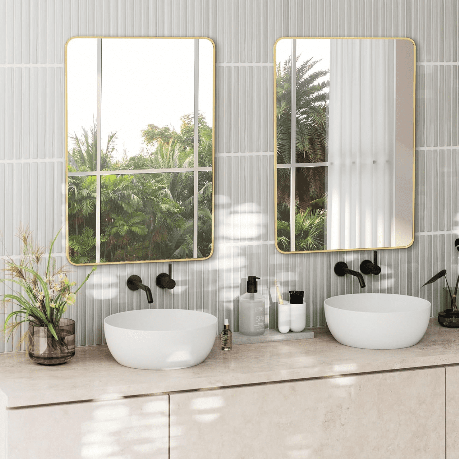AUROMIR 20"x28" Bathroom Mirror Wall-Mounted Vanity Mirror with Rectangular Metal Frame, Gold