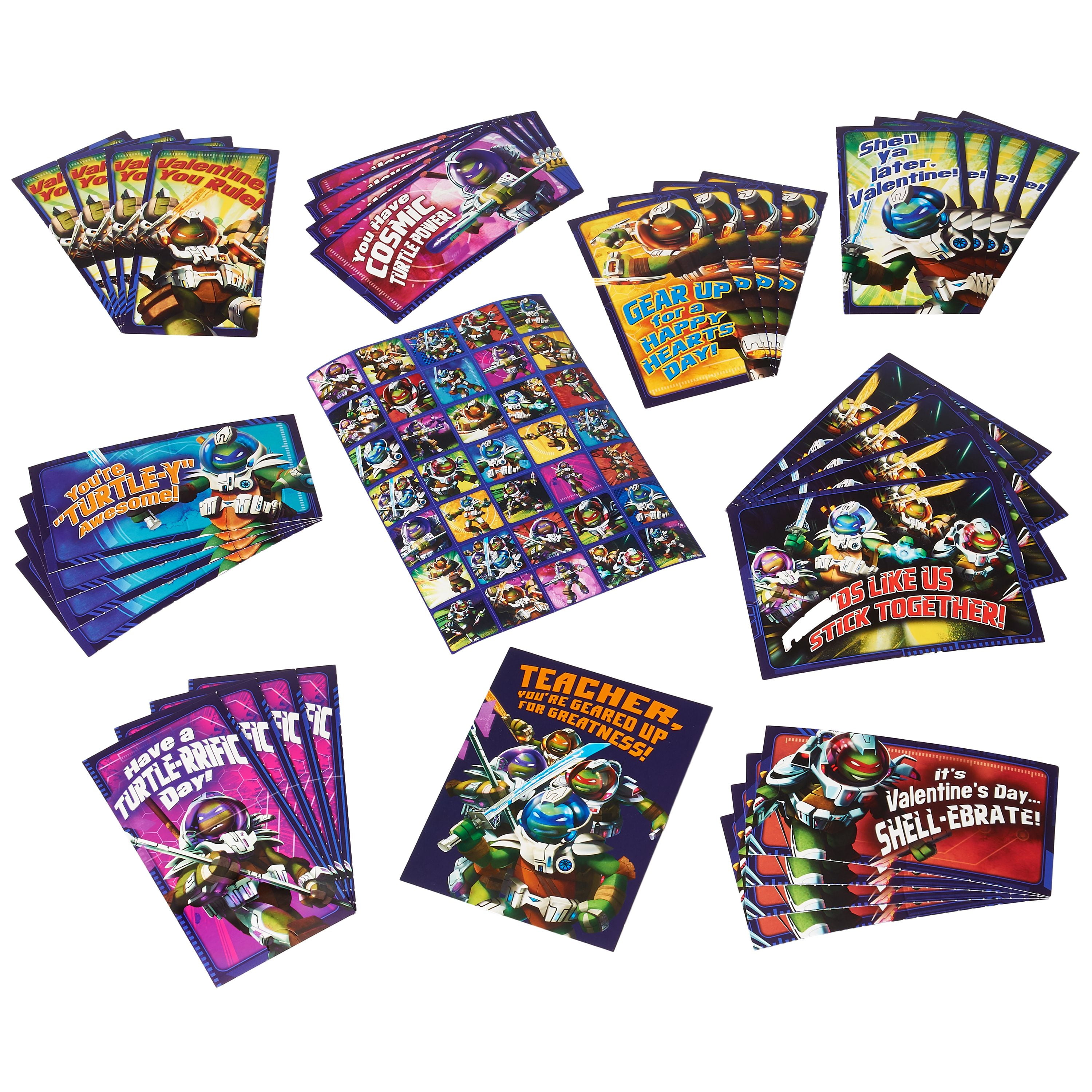 Teenage Mutant Ninja Turtles (Tmnt) 32 Valentine Cards \u0026 35 Stickers  Classroom Exchange Trade - Walmart.com, image size:3000x3000