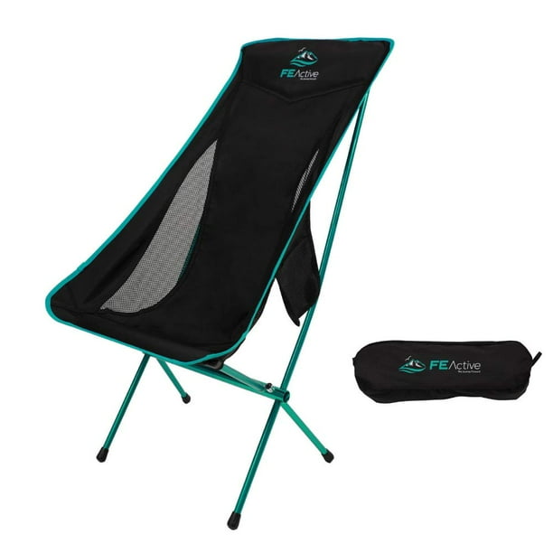 FE Active Folding Camping Chair Extra Long Portable Compact Folding Outdoor Chair with Headrest for Comfort Aluminum Joints. Ideal for Hiking