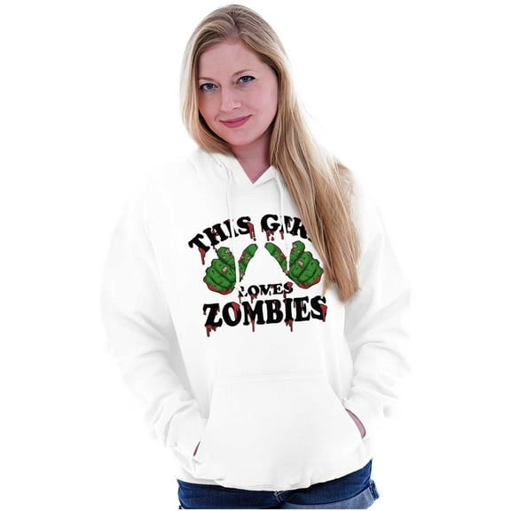 This Girl Loves Zombies Thumb Hands Women Plus Size Graphic Pullover Hoodie Brisco Brands 2X