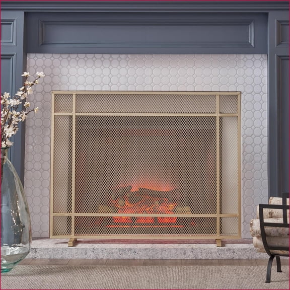 Fireplace Screen, Modern Single Panel Iron with Fine Mesh, Gold Finish | Iron | Gold