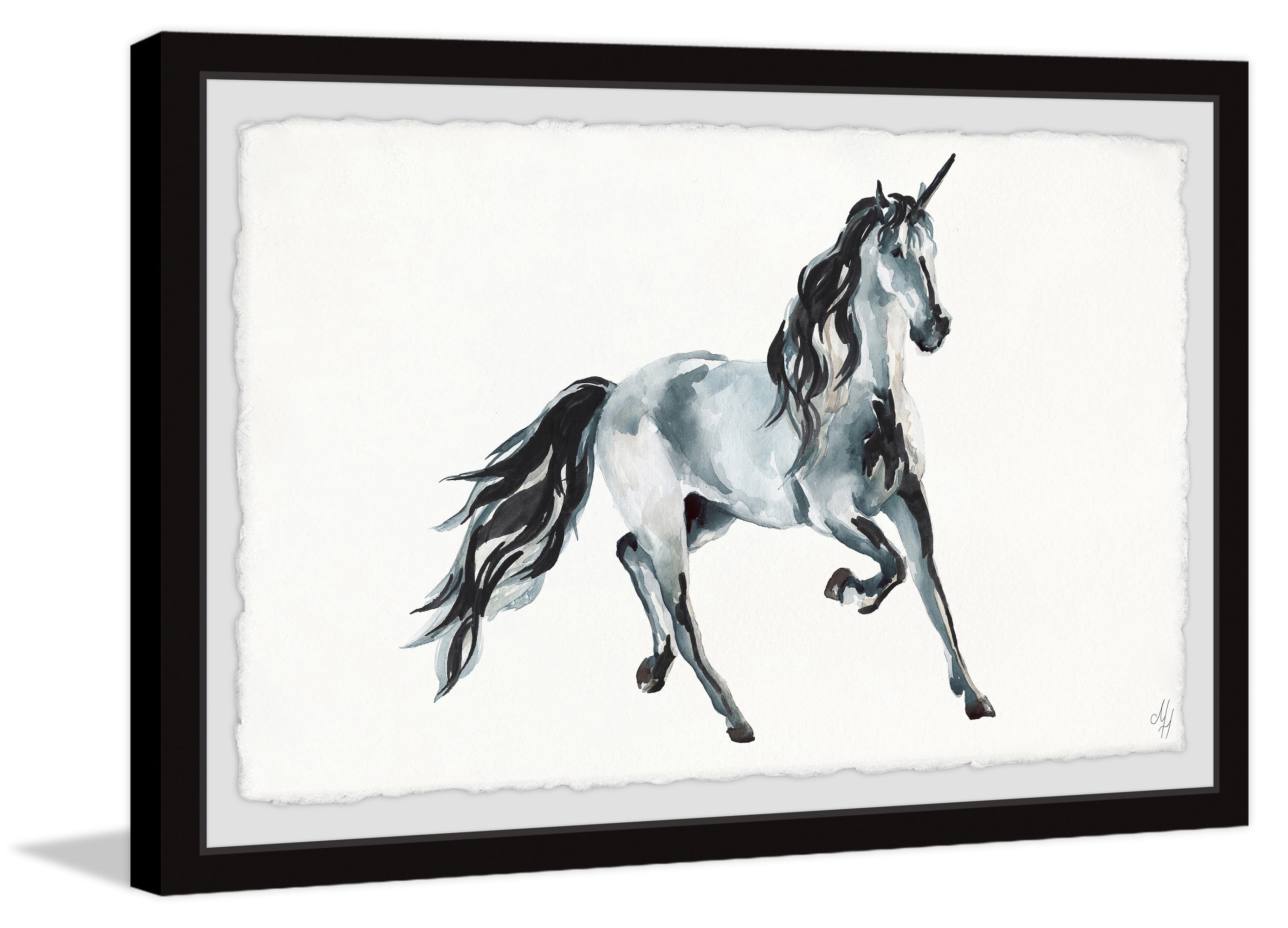 Marmont Hill Majestic Black Unicorn Framed Wall Art, 24.00" x 1.50"