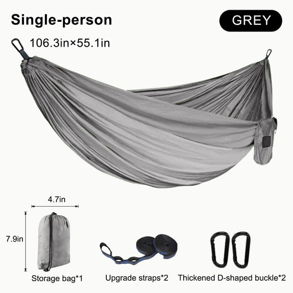sinkoo Equip Nylon Portable Travel Camping Hammock, Single, size 106" x 55", Support 440lbs, For Travel, camping, beach, Gray