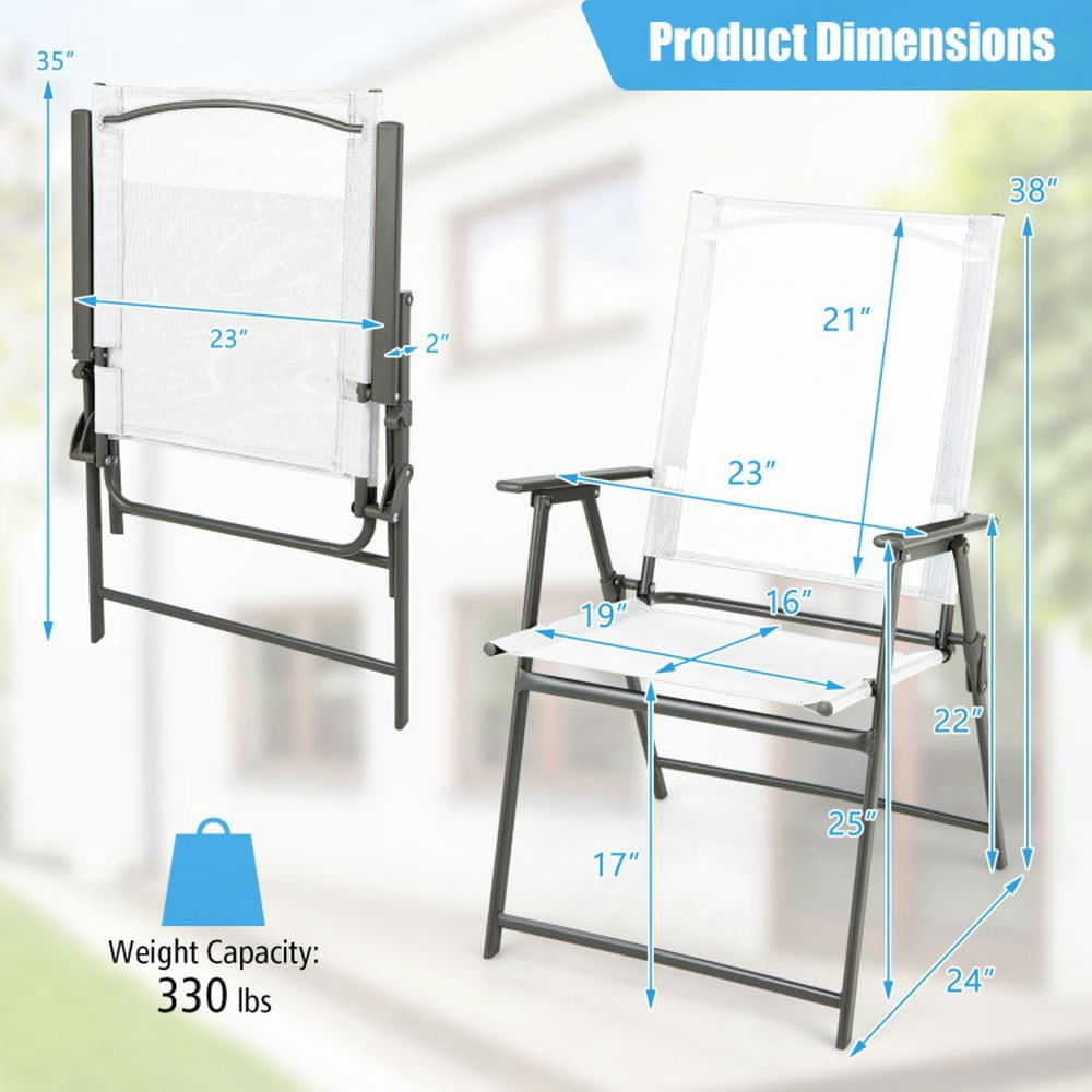 Demifill Set of 4 Patio Folding Chair Set with Rustproof Metal Frame, Gray