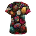 thumbnail image 4 of ASDFVBKG Easter Medical Uniform Women Scrub Tops Plus Size Short Sleeve V Neck Cute Bunny and Eggs Printed Working Top Pocket Comfy Workwear Scrub Top Red 5XL, 4 of 4