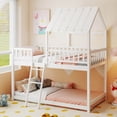 thumbnail image 1 of Costway Twin Over Twin House Bunk Bed with Roof, Ladder & Full-length Guardrails for Kids White, 1 of 10