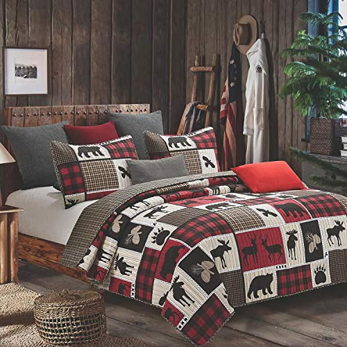 Ensemble de Literie de Couette en Pleine / Grand par Virah Bella - Lodge Vie Imprimé Couette Réversible Léger avec 2 Coussins Assortis - Literie Confortable et Belle Lodge-Thème