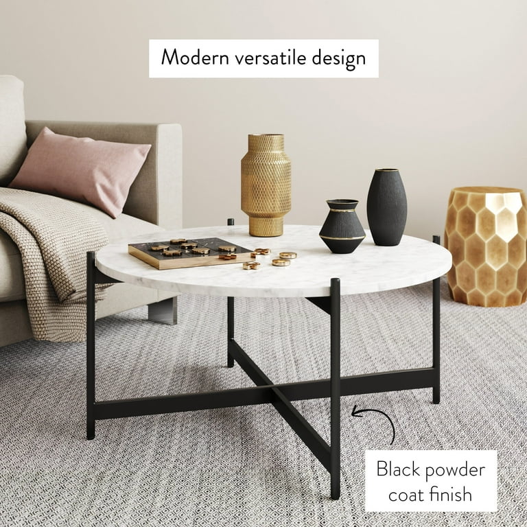 Nathan james piper faux marble round cheap modern living room coffee table black