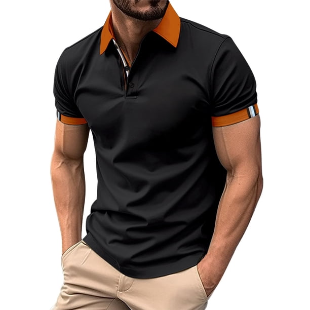 Camisa de manga corta con solapa y botones para hombre - Camisa deportiva de color liso S-XXXL