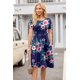 thumbnail image 5 of DB MOON - Vestidos de verano para mujer, talla grande, cuello en V, manga corta, hasta la rodilla, con bolsillos, talla XL, Azul Marino (Flower Navy Blue), X-Large, 5 of 6
