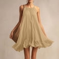 thumbnail image 2 of FRSASU Sundresses for Women Spaghetti Strap Ruffle Hem Short Flowy Casual Summer Beach Vacation Dresses Khaki, 2 of 9