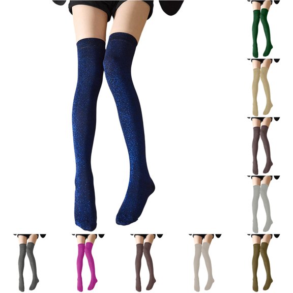 PMVFHDE Glittering Metallic Sheer Thigh High Stockings Sparkly Over The Knee Socks Elegant Stretchable Legwear For Party Night Carnival Accessories, Dark Blue, One Size