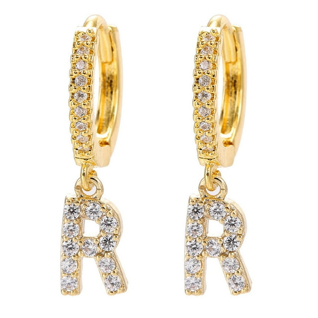 Iumwxz Dainty Gold Plated Initial Hoop Earrings Letter Alphabet Dangle Earrings Fashion Sparkly Rhinestone Letter Initial Pendant Drop Earrings For Women Valent