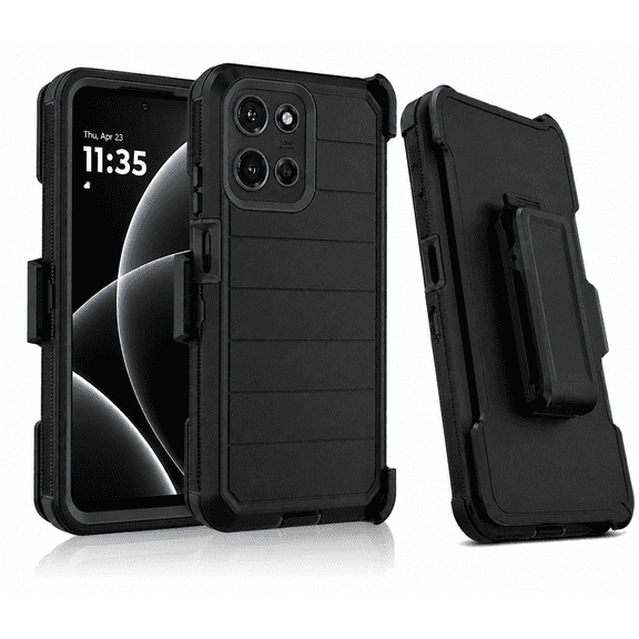 M&H Dual Layer Shockproof Phone Case for Motorola Moto G 5G 2025/2026 & Moto G Play 2026, 360°Swivel Belt Clip Kickstand Protective Cover, Black