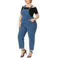 thumbnail image 4 of Agnes Orinda Women's Plus Size Stretch Adjustable Strap Bib Denim Summer Fashion Jumpsuits 3X Blue, 4 of 7
