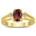 thumbnail image 1 of SZUL Women's 7X5MM Garnet and Diamond Open Three Stone Ring in 10K Yellow Gold, 1 of 4