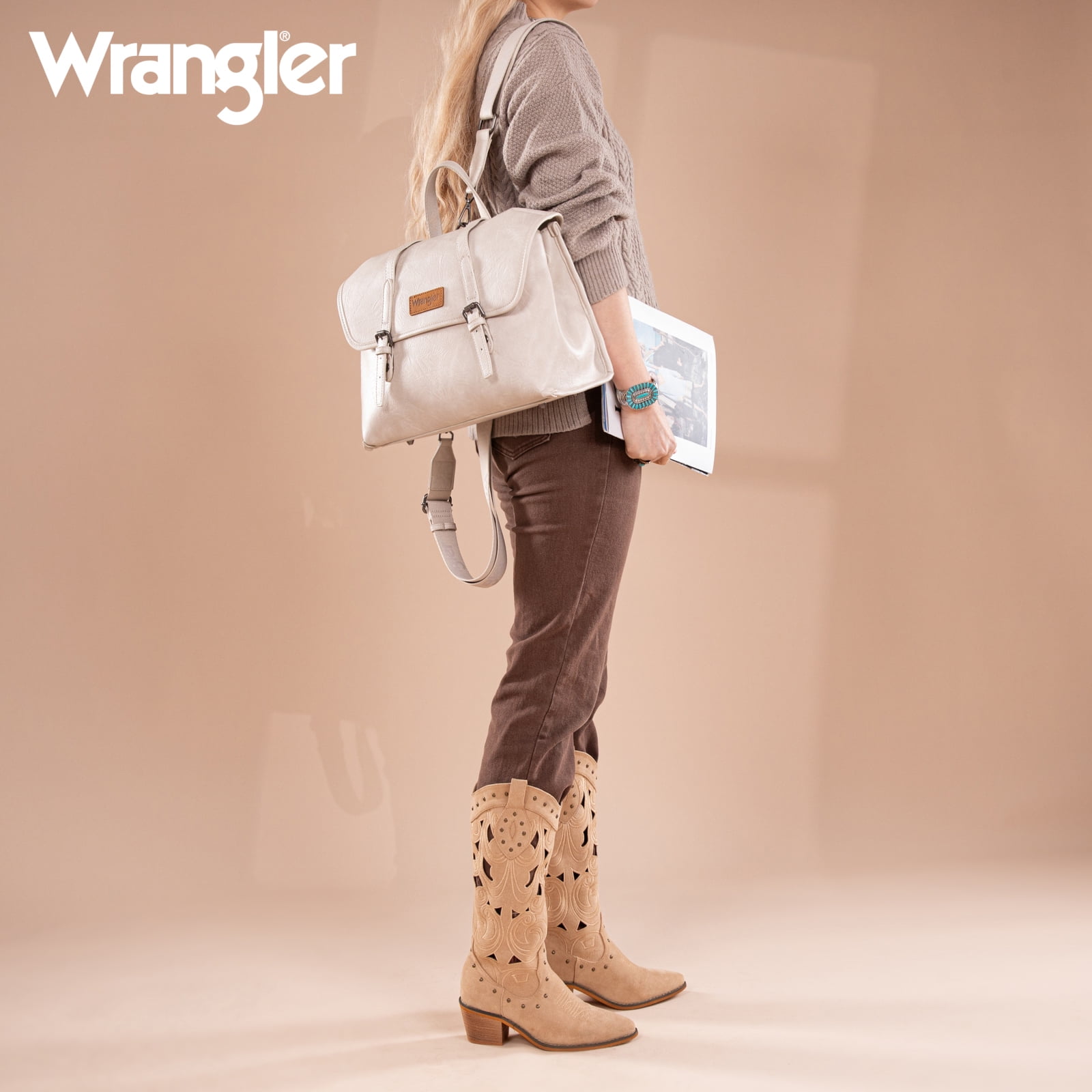 Wrangler Backpack Purse for Women Vegan Leather Fashion Anti Theft Convertible Backpack with Adjustable Strap, Beige