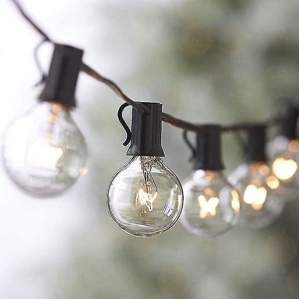 Guirnalda de luces con forma de globo G40 de 25 pies, 25 bombillas G40 colgantes, luz de cadena para interiores/exteriores, color blanco cálido, para el hogar, bistró, cafetería de cerámica,