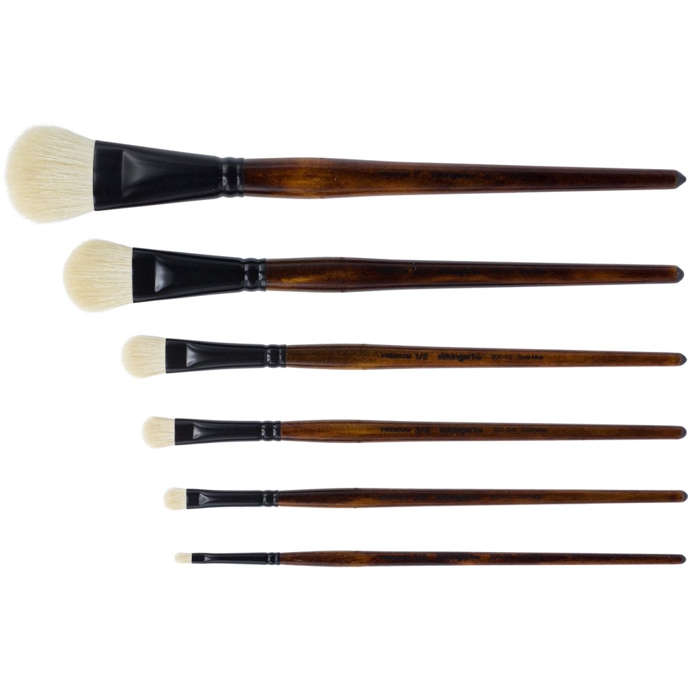 KINGART™ Specialty, Natural White Goat Hair Oval Mop Brushes, Set of 6