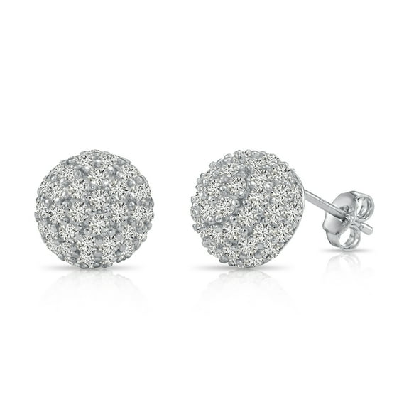 Tilo Jewelry 925 Sterling Silver Half Ball Pave CZ Stud Post Earrings with Secure Push-Backs | Everyday Dainty Small Earrings for Women & Unisex