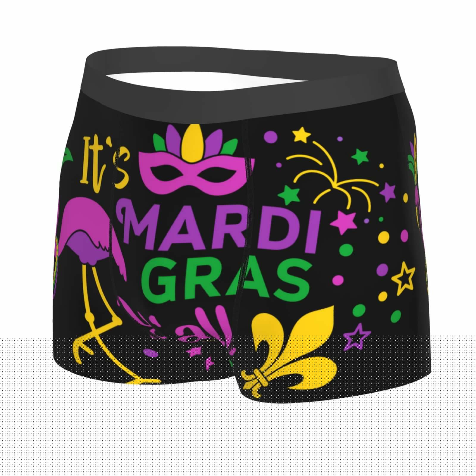 thumbnail image 2 of Kll Mardi Gras With Flamingo Men'S Cotton Boxer Briefs Underwear-X-Large, 2 of 9