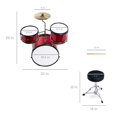 thumbnail image 2 of Kids Drum Set 3-Piece Beginner Drum Set Junior Drum Set, w/ Throne Stool, Cymbal, Drum Sticks, Bass Drum Pedal, 2 Toms - Red, 2 of 5