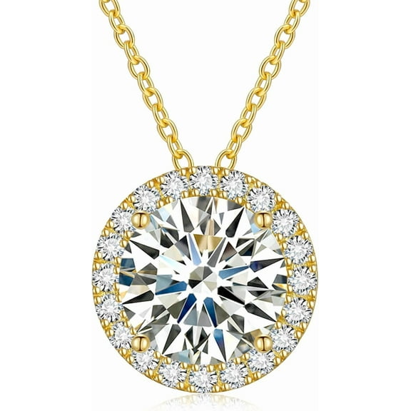 Moissanite necklace halo pendant for women, 0.5 ct-4.0 ct, 18K white/yellow gold vermeil, exquisite anniversary gift for wife and mother, 18 2 inches, laboratory-grown diamond jewelry