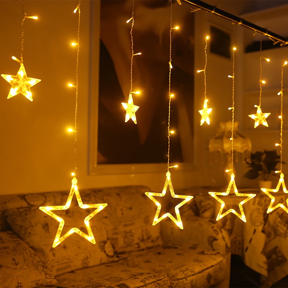 Wonder Curtain String Lights 12 Stars 138 LED 4 x 8.2ft with 8 Flashing Settings 