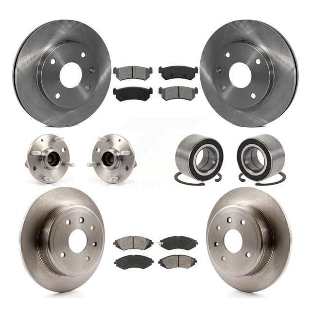 Transit Auto Front Rear Wheel Hub Bearing Assembly Disc Brake Rotor and Semi-Metallic Pad Kit (10Pc) for Car 2004-2006 Chevrolet Optra Non-ABS with 276mm Diameter Left Right Side KBB-106644