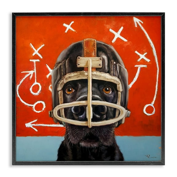 Stupell Industries Black Dog Wearing Football Helmet Sports Plays Framed Wall Art, 24 x 24, Design by Lucia Heffernan