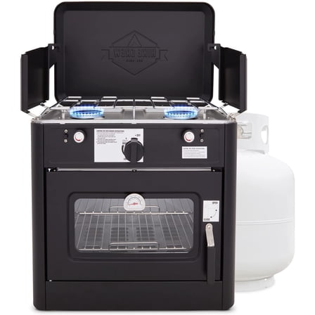 Hike Crew Camping Stove & Oven 2-Burner Portable Propane Cooker with Igniter Thermometer Carry Bag