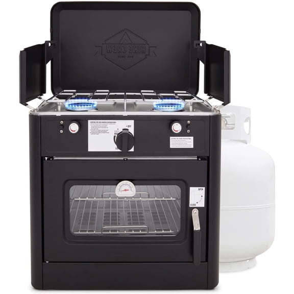 Hike Crew Camping Stove & Oven 2-Burner Portable Propane Cooker with Igniter Thermometer Carry Bag