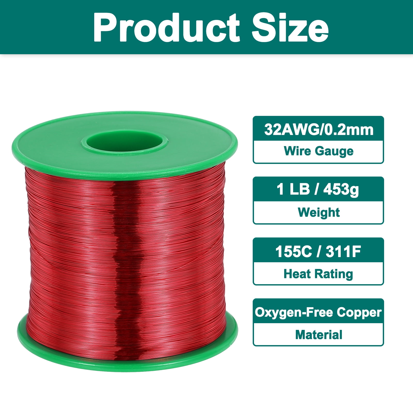 Uxcell 32 AWG Magnet Wire, 32 Gauge Enameled Copper Wire, 1 lb Magnetic Coil Wire for Transformer, Motor, Electric, 155C(311F)