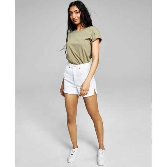 Now This Womens High Rise Frayed Denim Shorts White 32