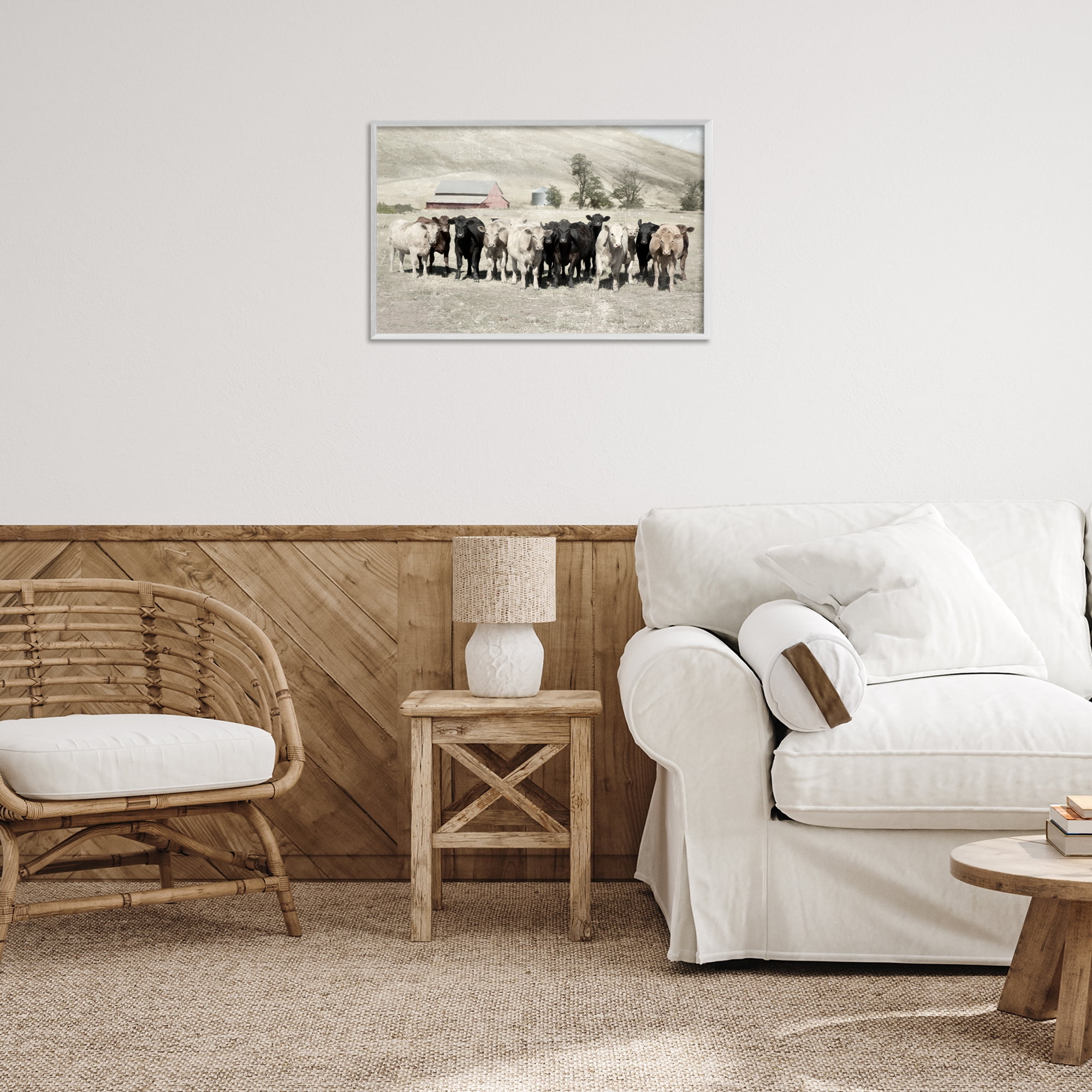 Stupell Industries Varied Cattle on Farm Landscape Painting White Framed Art Print Wall Art, 24 x 16