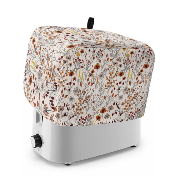 Toaster Cover 2 Slice, Orange Botanical Dustproof Bakeware Oven Protector with Top Hook, Fall Floral Vintage Pastoral Waterproof Small Kitchen Appliance Toasters Dust Cover, 11"x6"x8"