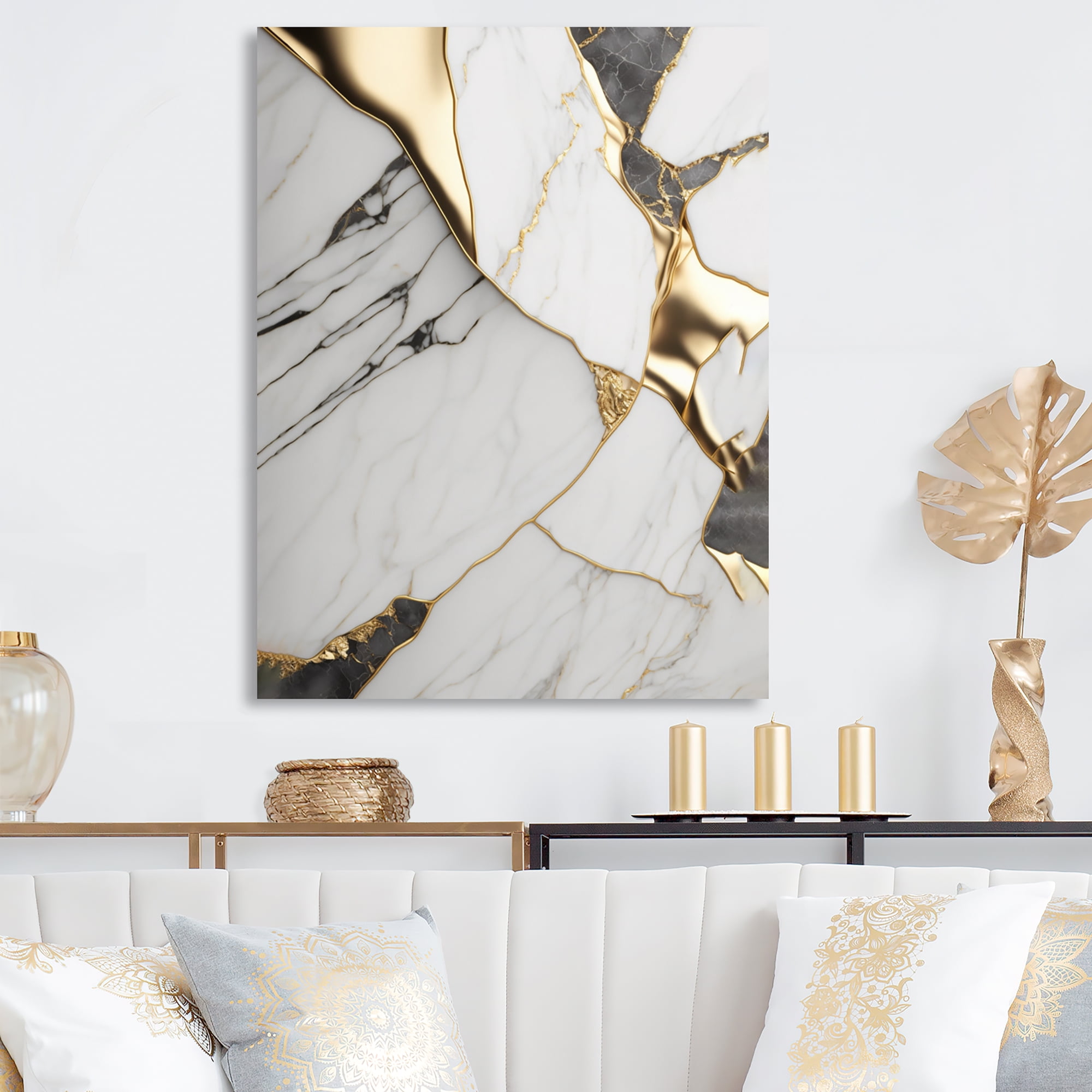 Designart Abstract Geode Marble White And Gold I Canvas Wall Art