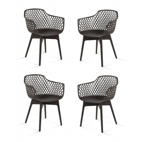 Aoodor Modern Dining Chairs Set of 4, Weather-Resistant Plastic Cafe Chairs with Ergonomic Back and Non-Slip Pad, Suitable for Patio, Restaurant, Yard, Porch, Balcony, Brown
