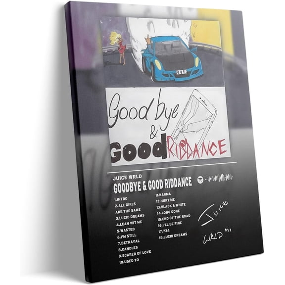 P&L Art Juice Wrld Canvas Wall Art -Goodbye & Good Riddance Rapper Singer Album Cover and Poster Framed Print Art,Aesthetic Picture Print Art for Bedroom or Landscape Office Room Decor Gift 24x30inch