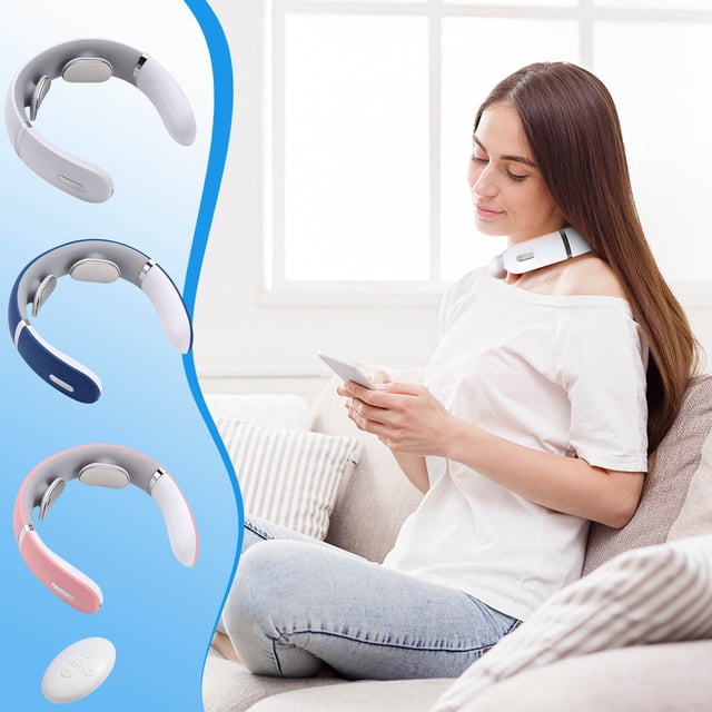 Masajeador de Cuello con 5 Modos y 16 Ajustes de Intensidad, Control Remoto y Perilla Multifunción, Calefacción Electromagnética para Aliviar El Dolor de Cuello, Ligero y Portátil, Tamaño 14