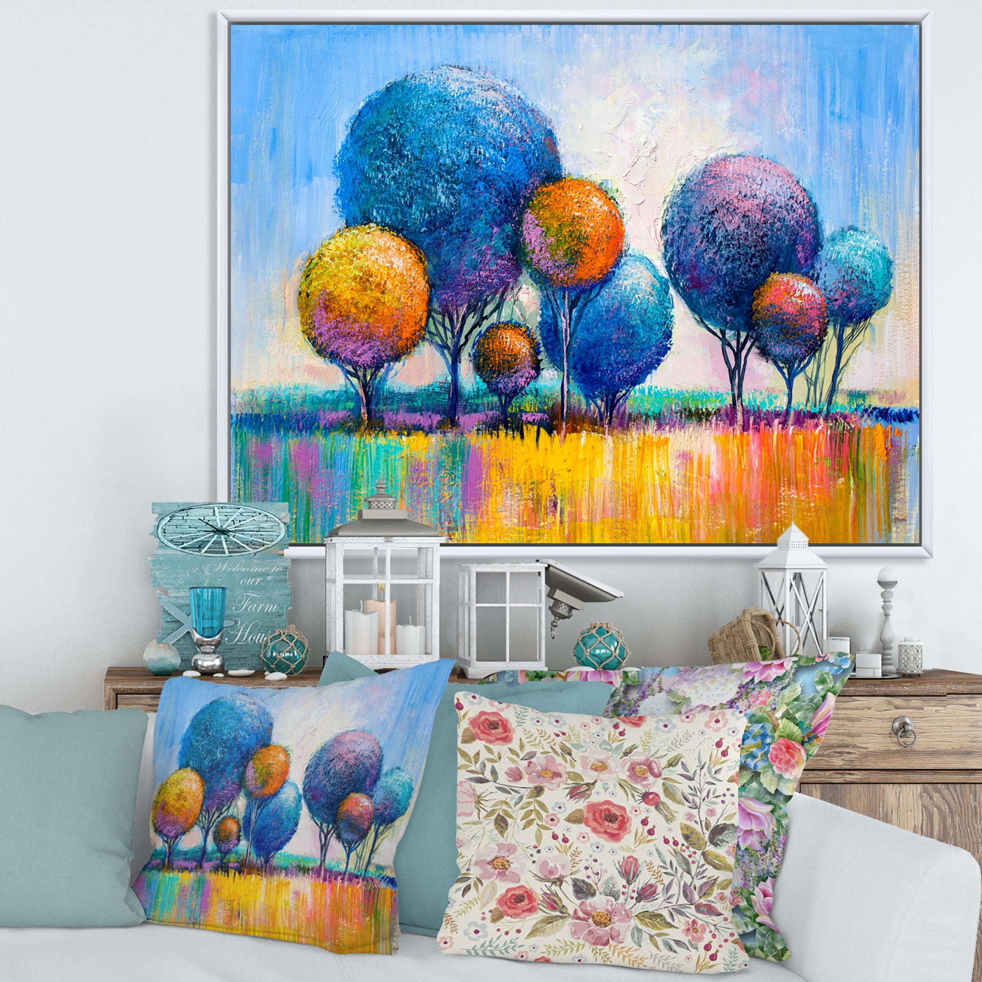 Designart 'Autumn Colorful Fantasy Trees IV' Modern Framed Canvas Wall Art Print