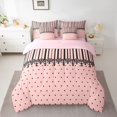 thumbnail image 3 of Castle Fairy Retro Lace Trim Stripe Full Size Bedding Sets 7 Pieces,Minimalism Heart Grid Full Size Bed in a Bag,Pink Black,Reversible, 3 of 7