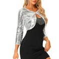 thumbnail image 4 of INSPIRE CHIC Women's Sequin Jacket Sparkly Party Long Sleeve Open Front Crop Shrug Bolero Cardigan, 4 of 5