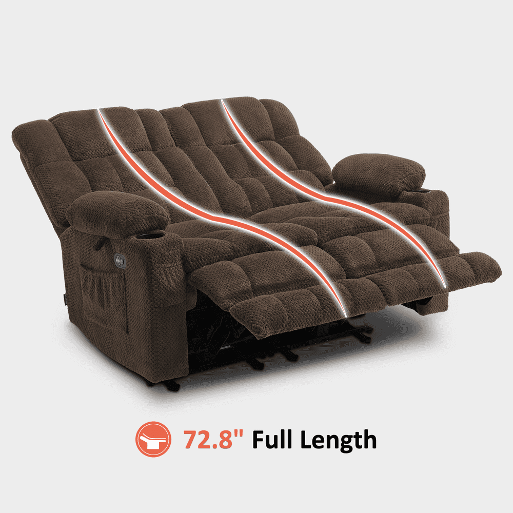 MCombo 57" Power Loveseat Recliner Sofa, Reclining Seating with Heat Vibration for Living Room, Fabric, Brown