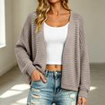 thumbnail image 5 of VISALY Lightweight Knit Cardigans Sweater for Women Chunky Waffle Knit Cardigans Open Front V Neck Oversized Bubble Long Sleeve Cropped Loose Knit Sweater Jacket Plus Sized Casual Coat Light Ashy A, 5 of 6