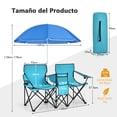 thumbnail image 3 of Costway Silla de Camping con Sombrilla Portátil y Plegable Doble Silla Taburete Tejido Oxford Mini Mesa Posavasos para Exterior Picnic Patio, 3 of 8