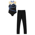 thumbnail image 3 of YEAHDOR Kids Girls Metallic Stripes Dance Leotard with Leggings Tights Gymnastics Training Ice Skating Outfit Royal Blue 8, 3 of 5