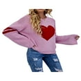 thumbnail image 3 of Pull pour Femmes Manches Longues Col Tricoté Cœur Ample Fête de Rue Chemise Décontractée Rose TG, 3 of 8