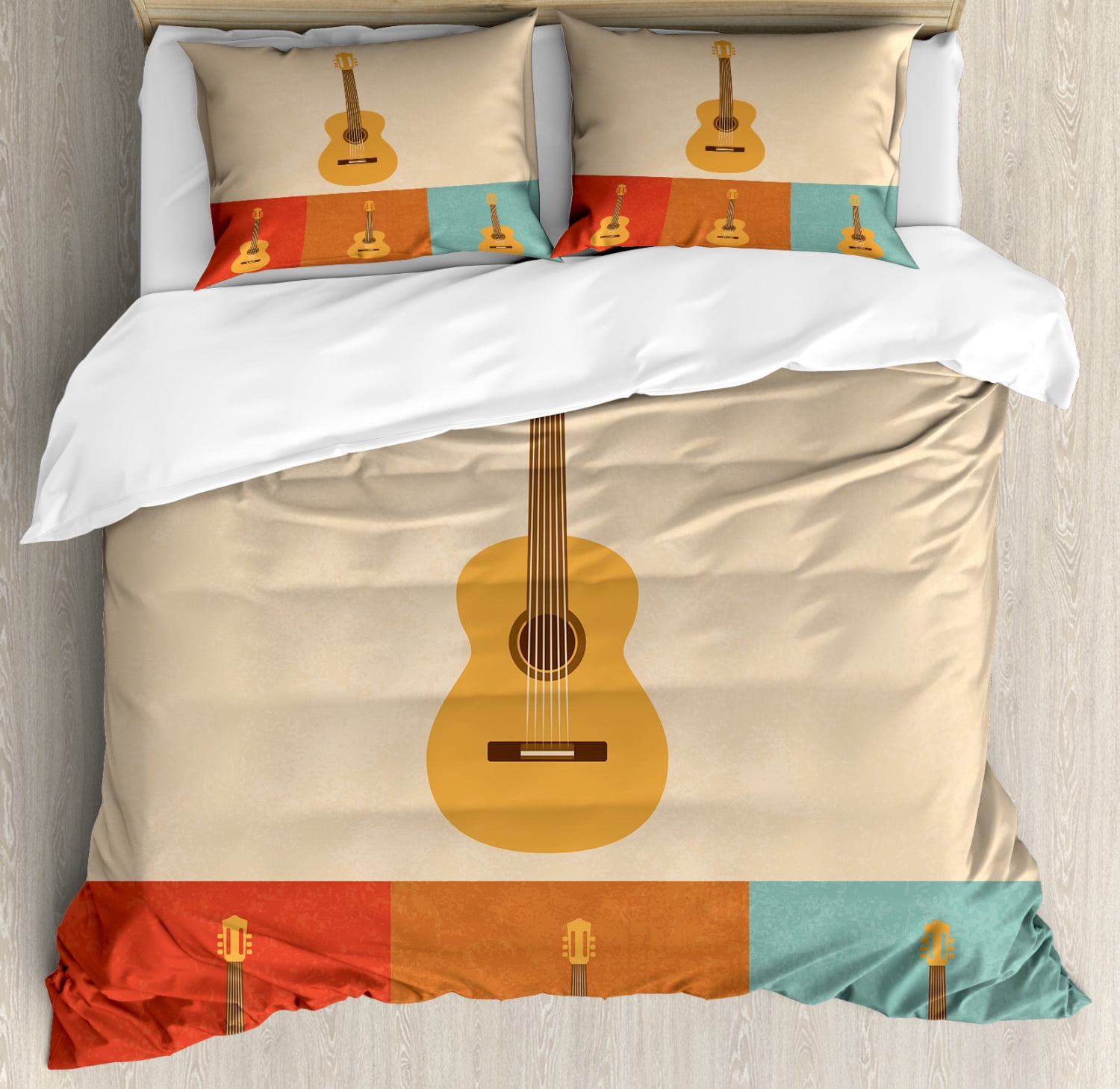 Colorful Electric Guitar Pattern Print Duvet Cover Bedding Set