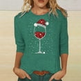 thumbnail image 2 of WEAIXIMIUNG T-Shirt de Noël Décontracté et à la Mode pour Dames Imprimé Verre Rouge Col Rond Manches 3/4, 2 of 5